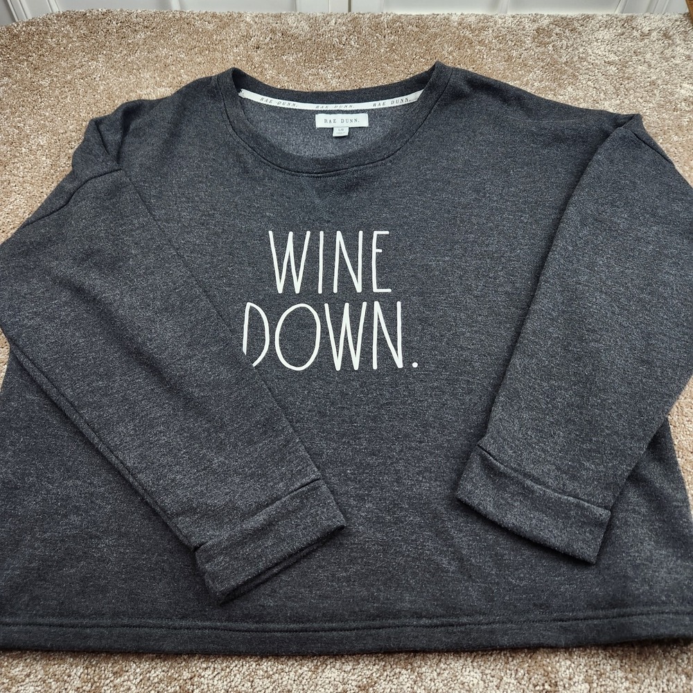 Rae Dunn Wine Down casual modern lounge Sweatshirt Large Cropped‎ Charcoal